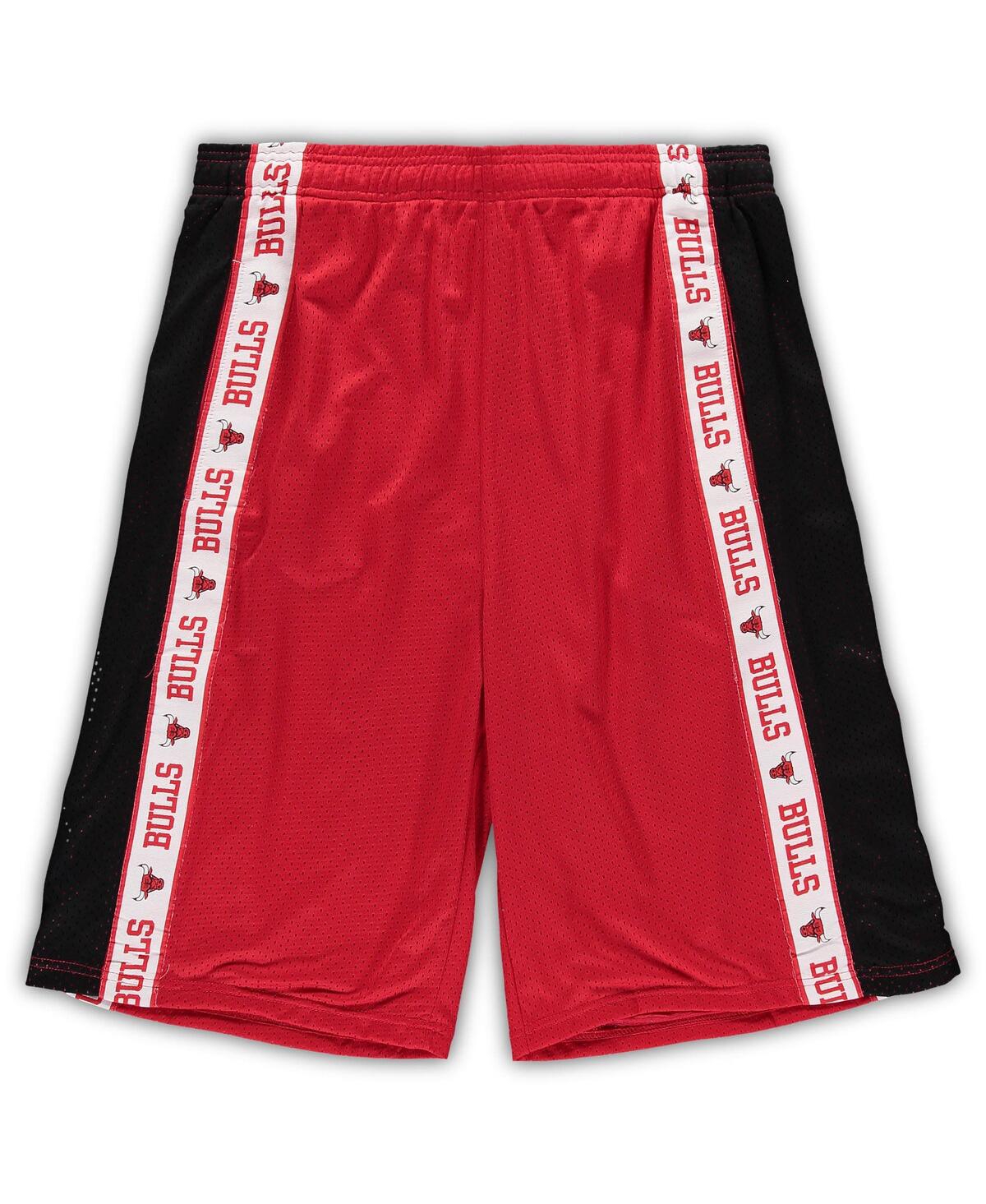 Shop Fanatics Men's  Red And Black Chicago Bulls Big And Tall Tape Mesh Shorts In Red,black