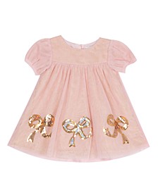 Baby Girls 2-Tone Mesh Float with Bow Sequins Border Dress
