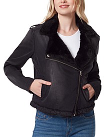 Women's Finley Faux-Fur Trim Denim Moto Jacket