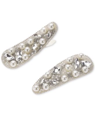 I.N.C. International Concepts - 2-Pc. Silver-Tone Crystal & Imitation Pearl Hair Barrette Set