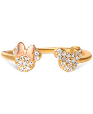 Disney - Cubic Zirconia Mickey & Minnie Mouse Adjustable Cuff Ring in 18k Gold- & 18k Rose Gold-Plated Sterling Silver