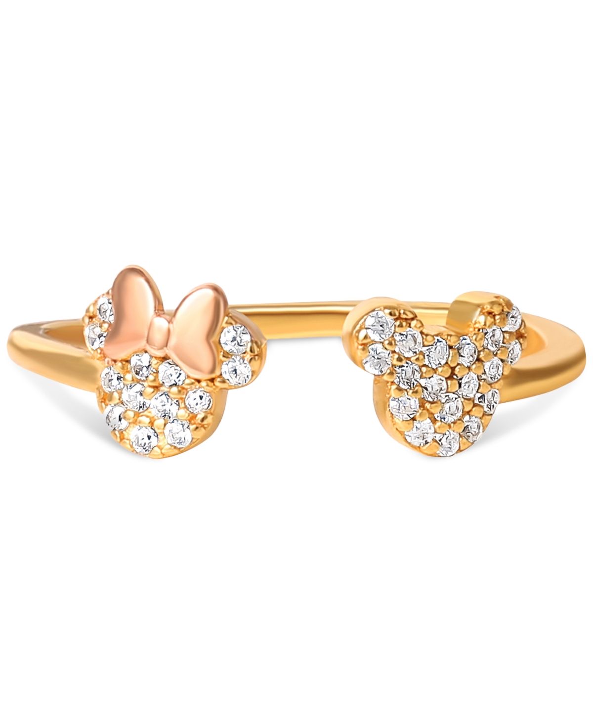 Cubic Zirconia Mickey & Minnie Mouse Adjustable Cuff Ring in 18k Gold- & 18k Rose Gold-Plated Sterling Silver - Gold Over Silver