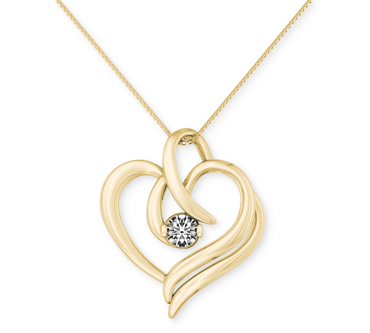 Diamond Open Heart 18" Pendant Necklace (1/8 ct. t.w.) in 14k White or Yellow Gold - Yellow Gold