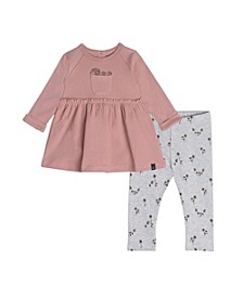 Baby Girl Organic Cotton Dress And Leggings Set Printed Small Flowers - Infant