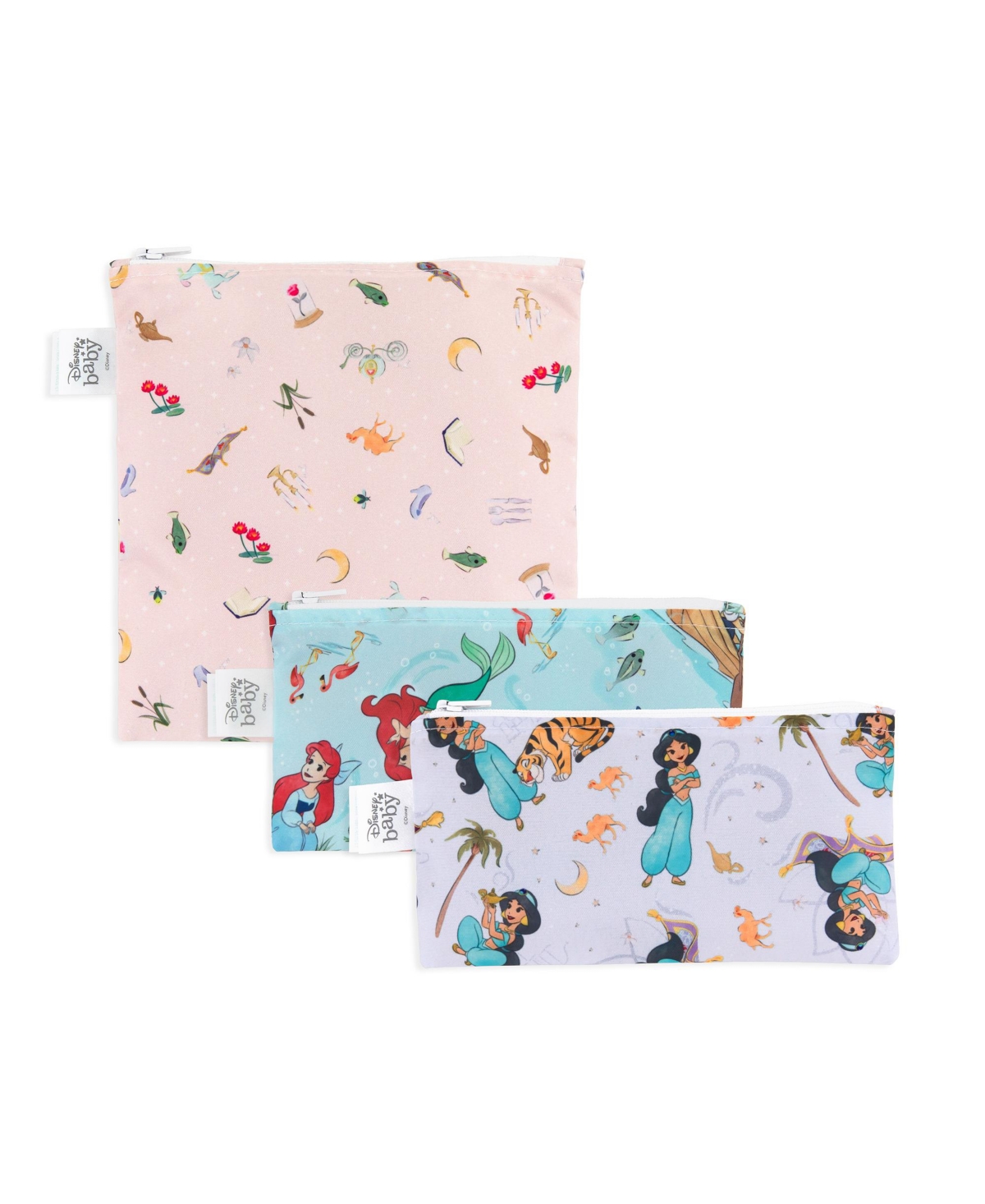 Bumkins Baby Girls Disney Princess Reusable Snack Bag, Pack Of 3 In Princess Magic,ariel,jasmine