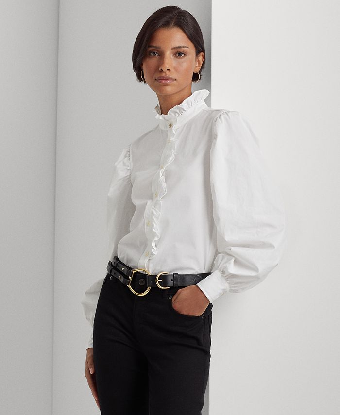 Lauren Ralph Lauren Women's Ruffle-Trimmed Cotton Broadcloth Shirt