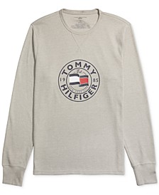 Men's Thermal Waffle-Knit Logo Graphic Long-Sleeve Pajama T-Shirt