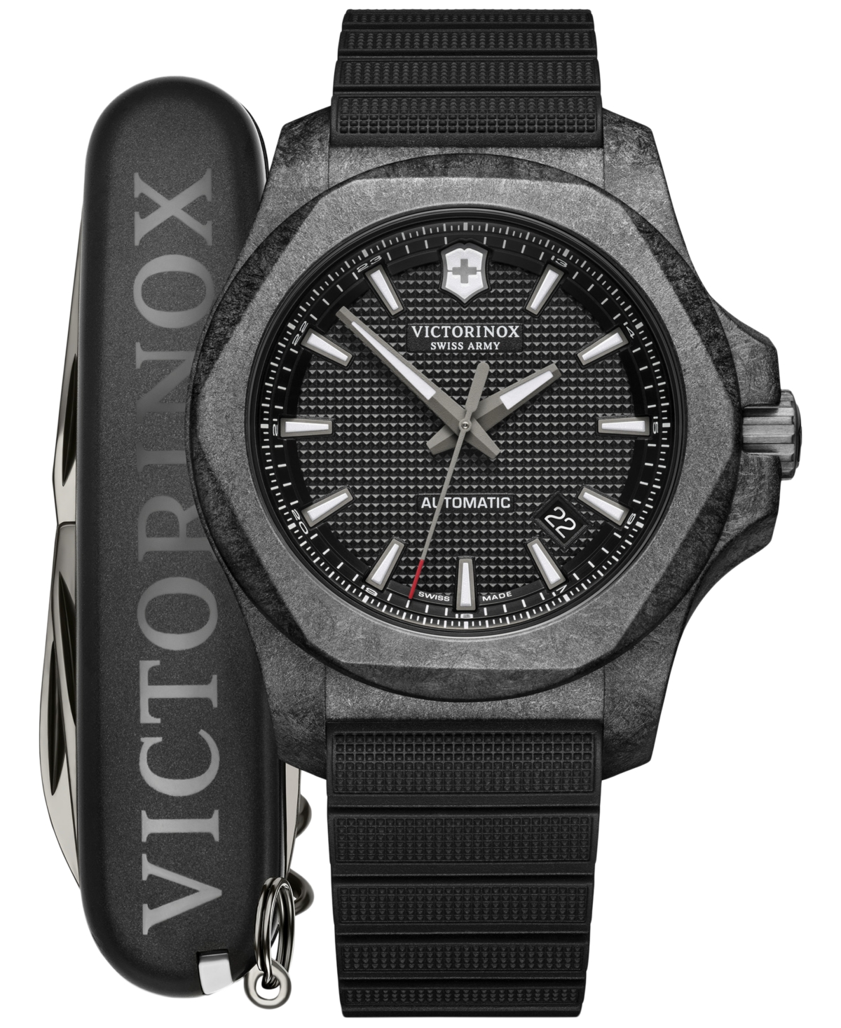 Men's Automatic I.n.o.x. Carbon Black Rubber Strap Watch 43mm Gift Set - Black