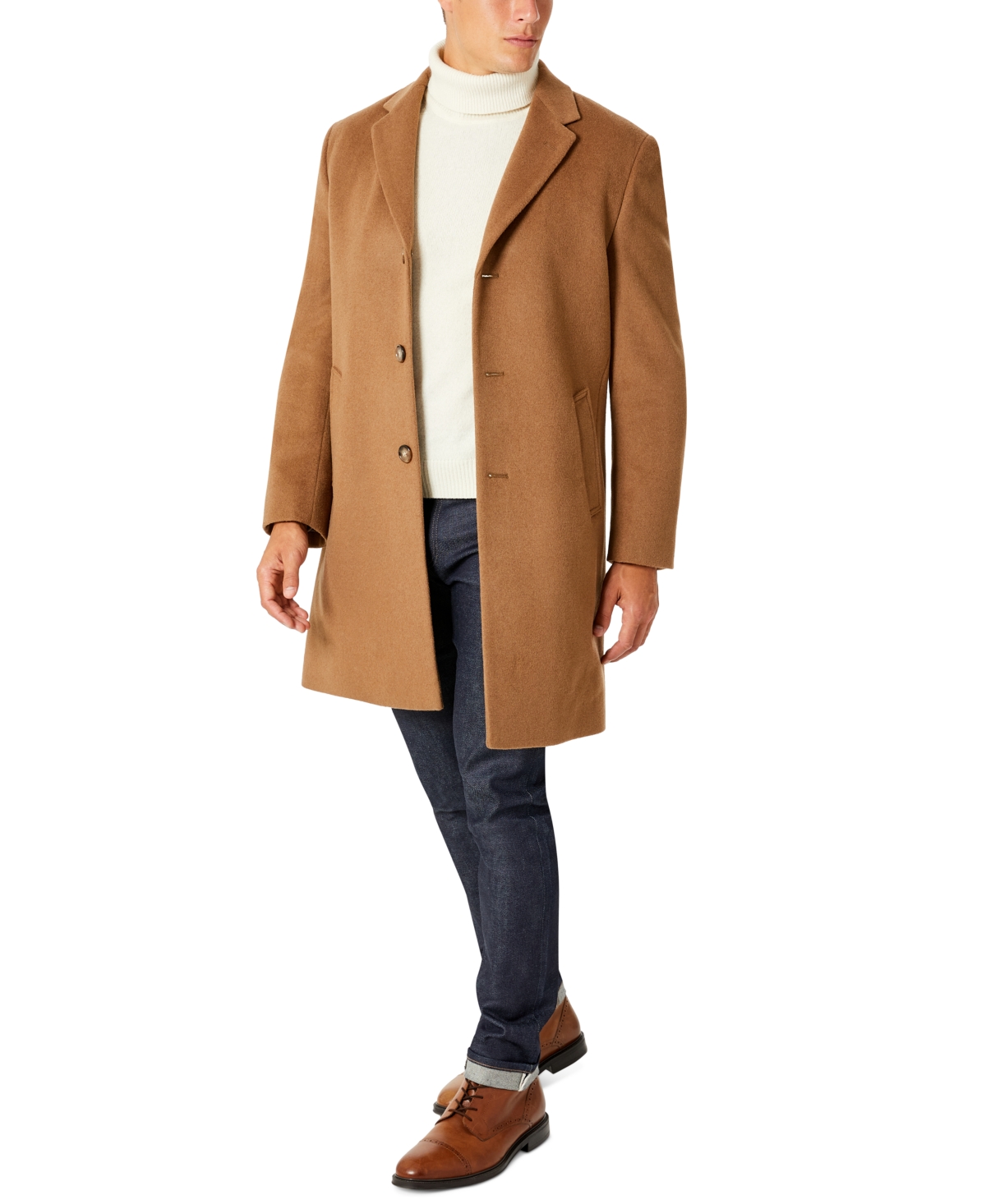 Kcr Men's Single-breasted Classic Fit Overcoat In Camel