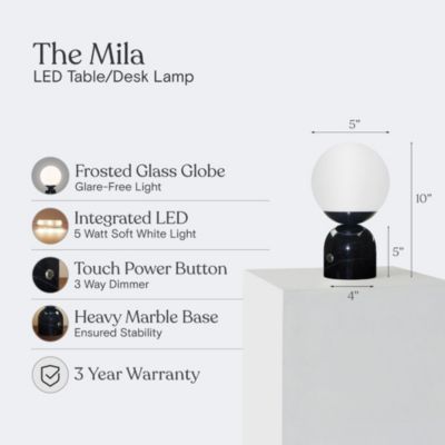 Mila 10" Dimmable LED Table Lamp with Marble Base