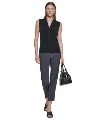 Gathered V-Neck Sleeveless Top