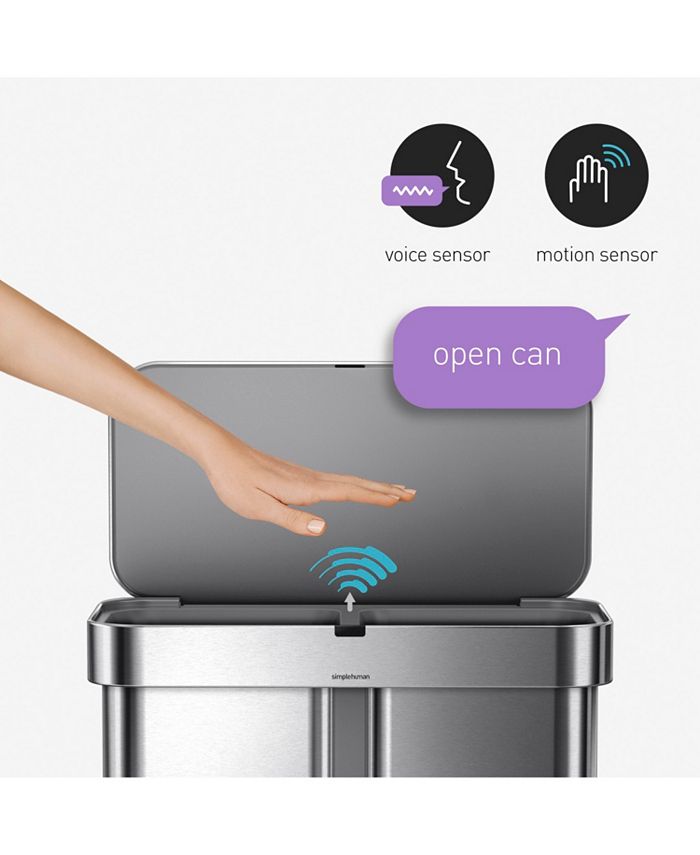 simplehuman Dual Compartment Rectangular Sensor Trash Can with Voice