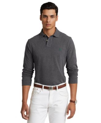 Classic-Fit Mesh Long-Sleeve Polo Shirt 