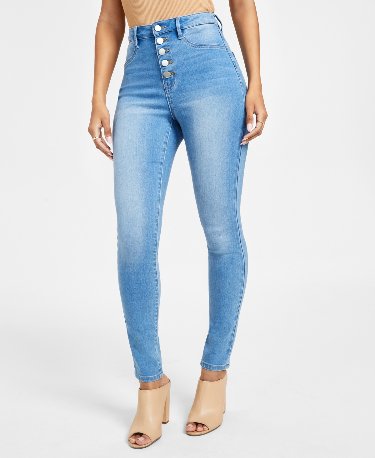 Juniors' 5-Button High Waisted Curvy Skinny Jeans - Andes Wash