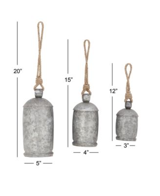 Bronze Metal Rustic Decorative Cow Bell with Jute Hanging Rope Set 3 Pieces
