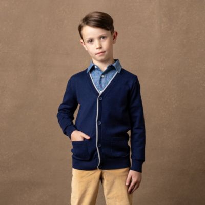 Boys Organic Tipped Cardigan with Elbow Patches