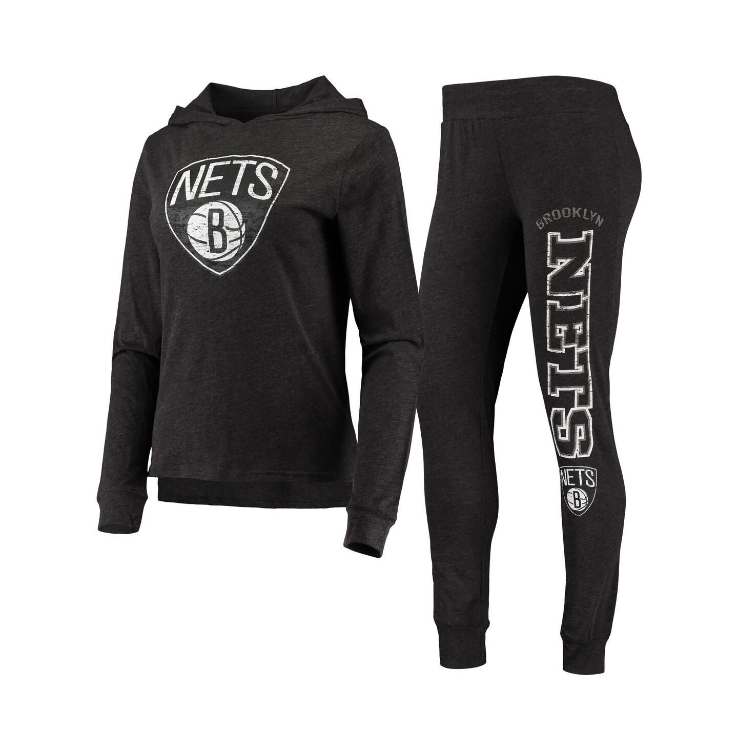 Женские пижамы Concepts Sport Women's Black Brooklyn Nets Hoodie & Pants Sleep Set — фото 1