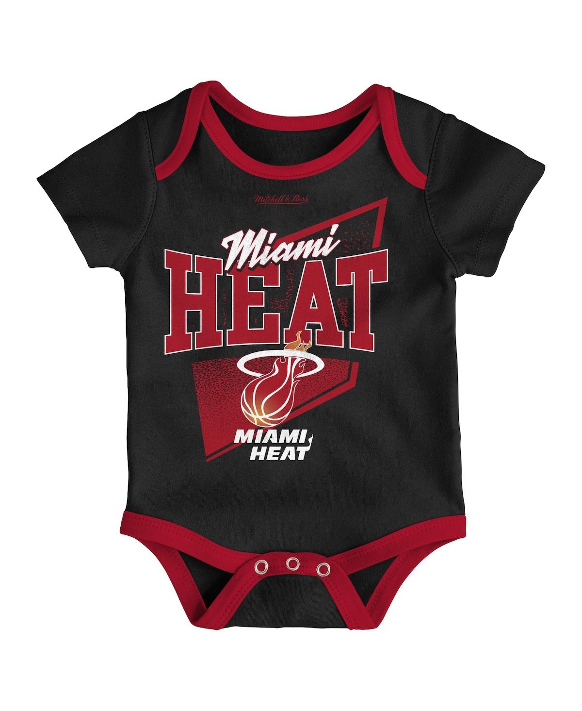 Shop Mitchell & Ness Infant Boys And Girls  Black, Red Miami Heat Hardwood Classics Bodysuits And Cuffed K In Black,red