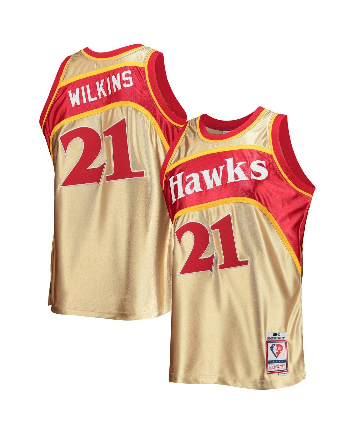 Men's Mitchell & Ness Dominique Wilkins Gold Atlanta Hawks 75th Anniversary 1986-87 Hardwood Classics Swingman Jersey - Gold