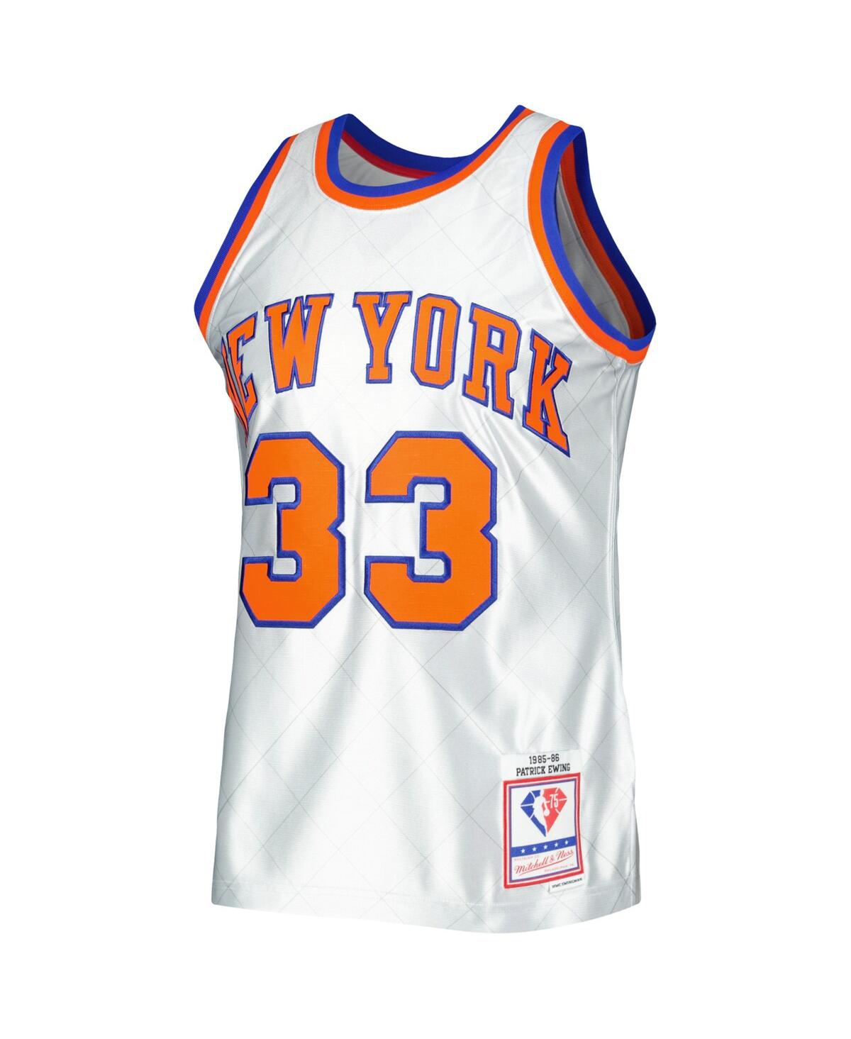 Men's Mitchell & Ness Patrick EwingNew York Knicks 1985-86 Hardwood Classics 75th Anniversary Swingman Jersey - Platinum