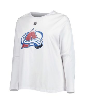 Women's Cale Makar White Colorado Avalanche Plus Size Name and Number Long Sleeve T-shirt