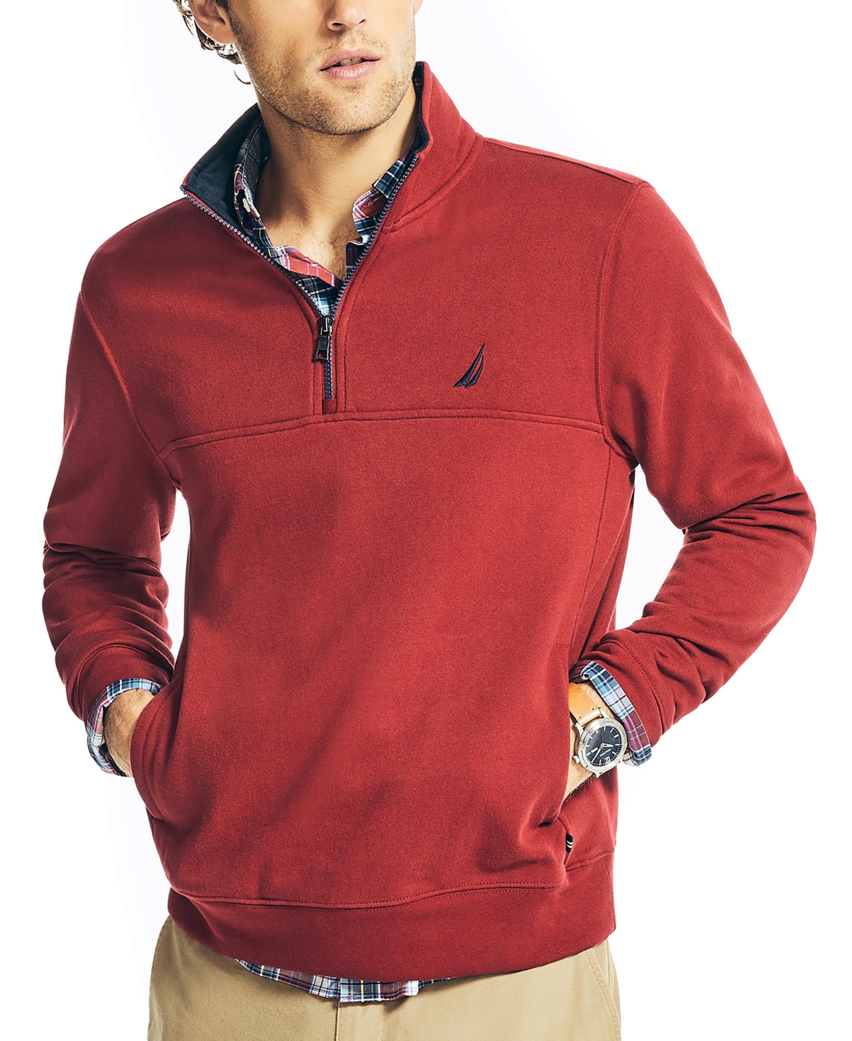 Nautica Men's J-class Classic-fit 1/4-zip Fleece Sweatshirt In Biking Red