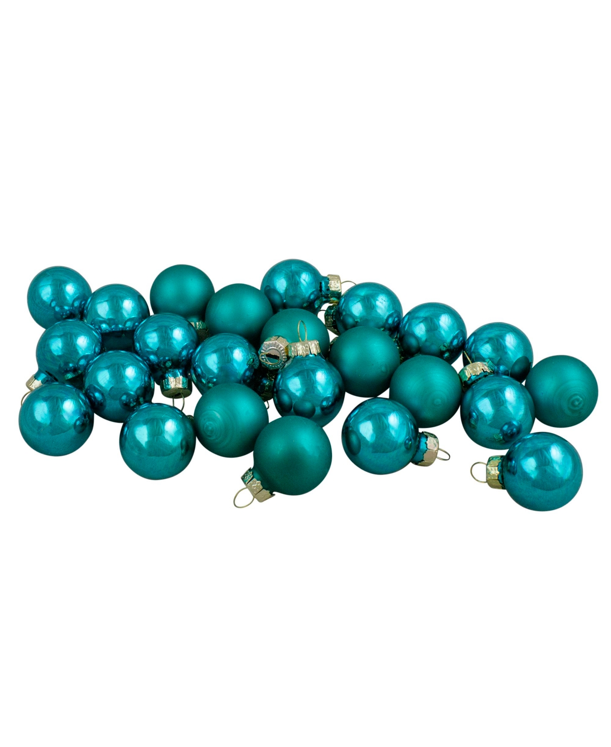 Northlight 24 Count Shiny And Matte Teal Glass Ball Christmas Ornaments 25 Mm Set, 1" In Green