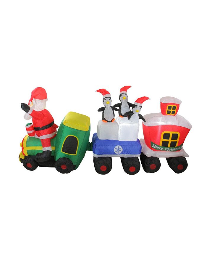 Northlight Inflatable Santa and Penguins on Train Lighted Outdoor