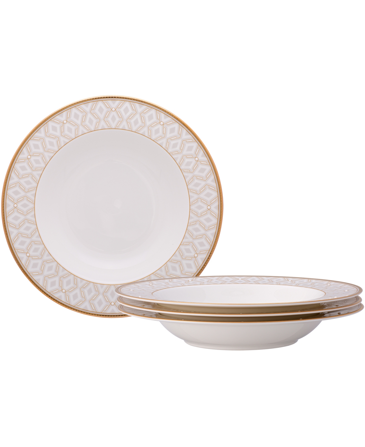 Noritake Noble Pearl Set Of 4 Soup Bowls, 8 1/2" 12 Oz. In White And Gold
