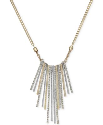 INC International Concepts - Gold-Tone Metallic Stick Crystal Pav&eacute; Frontal Necklace