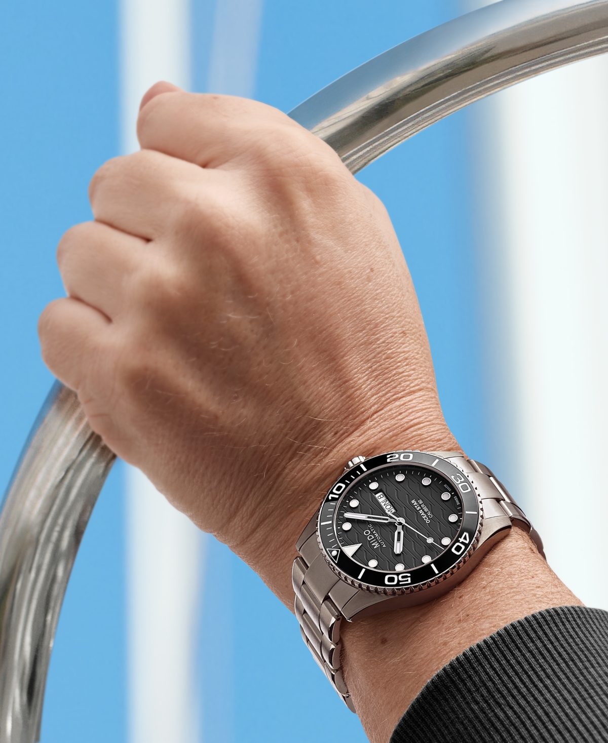 Mido Men's Swiss Automatic Ocean Star Silver-tone Titanium Bracelet Watch 43mm In Black