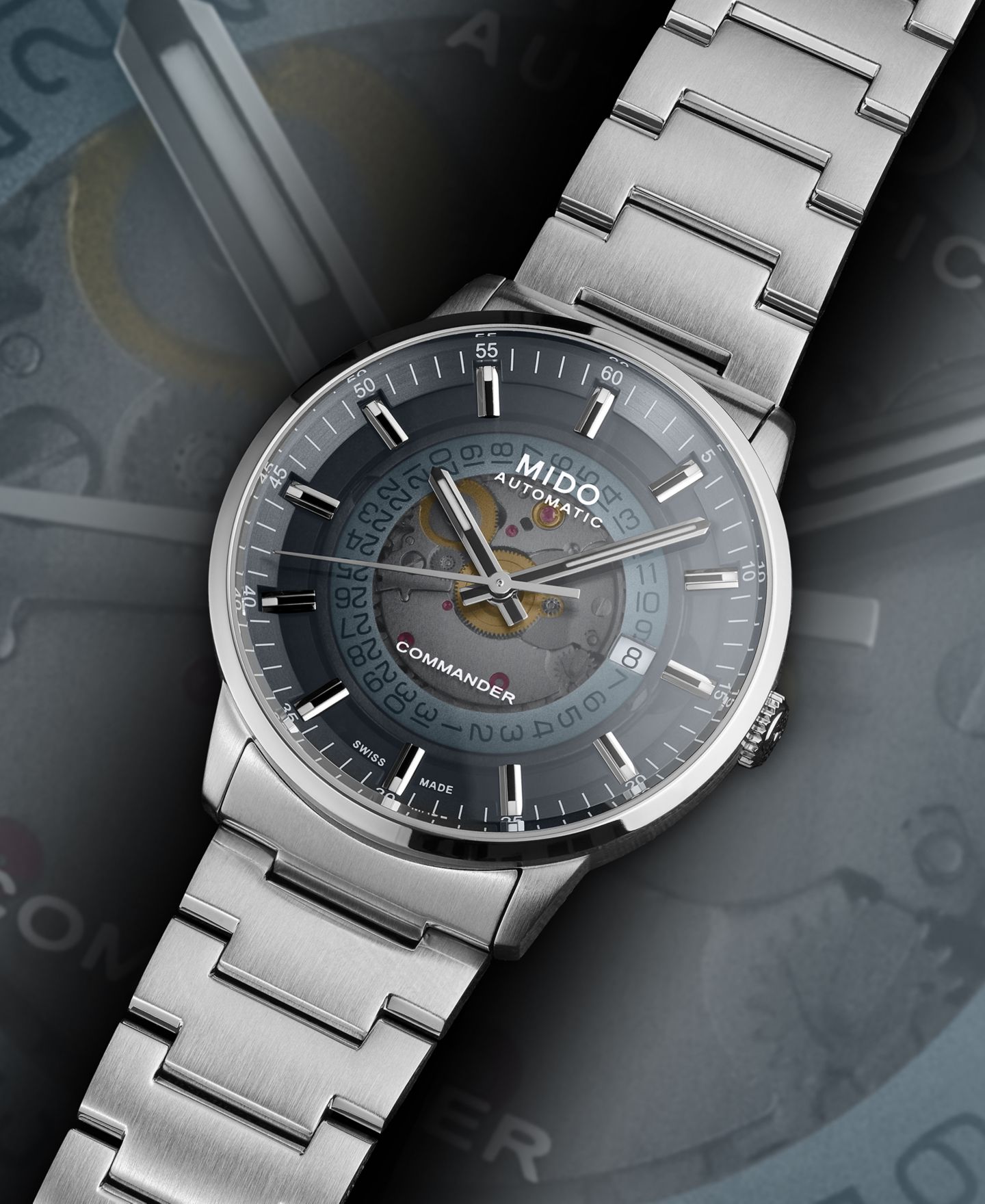 Мужские часы Mido Swiss Automatic Commander Stainless Steel Bracelet Watch 40mm — фото 5