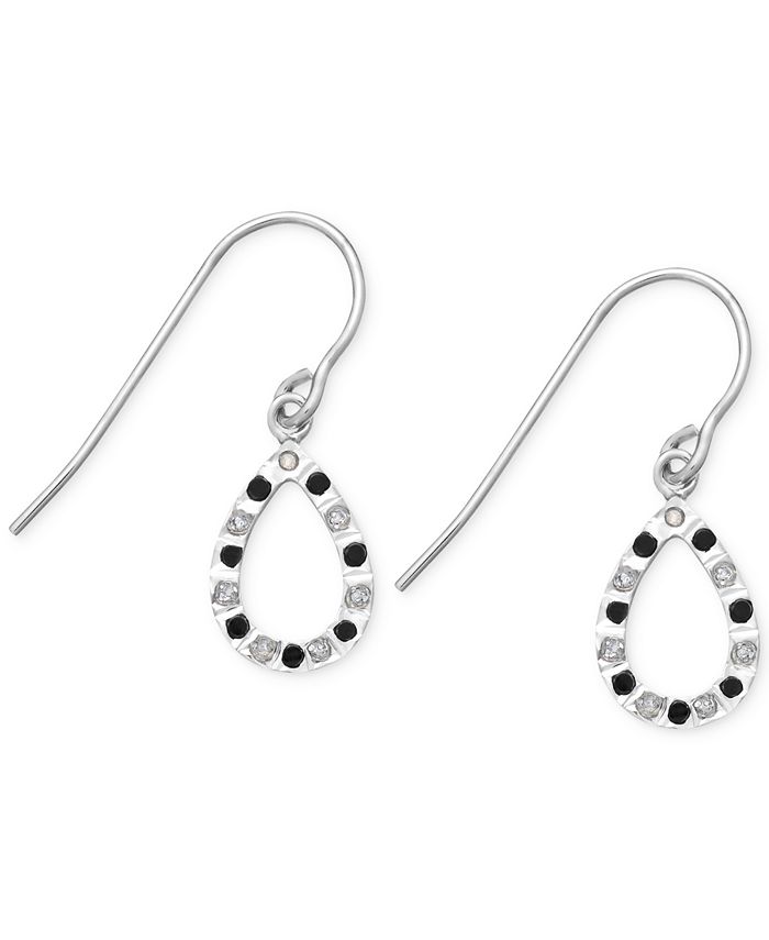 Macy's - Black and White Diamond Accent Teardrop Earrings in Sterling Silver