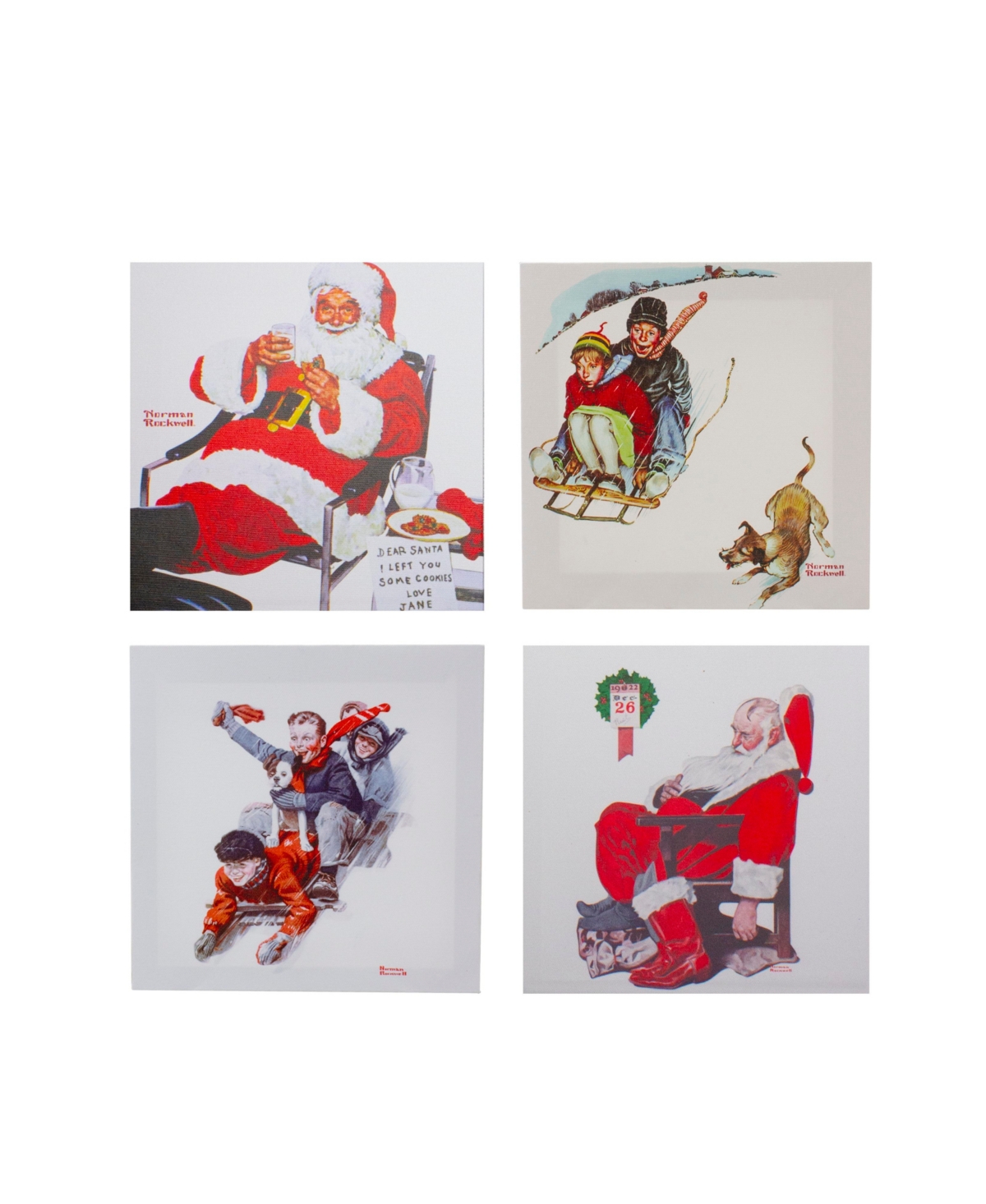 Northlight Norman Rockwell Classic Christmas Scene Canvas Prints, Set Of 4 In White
