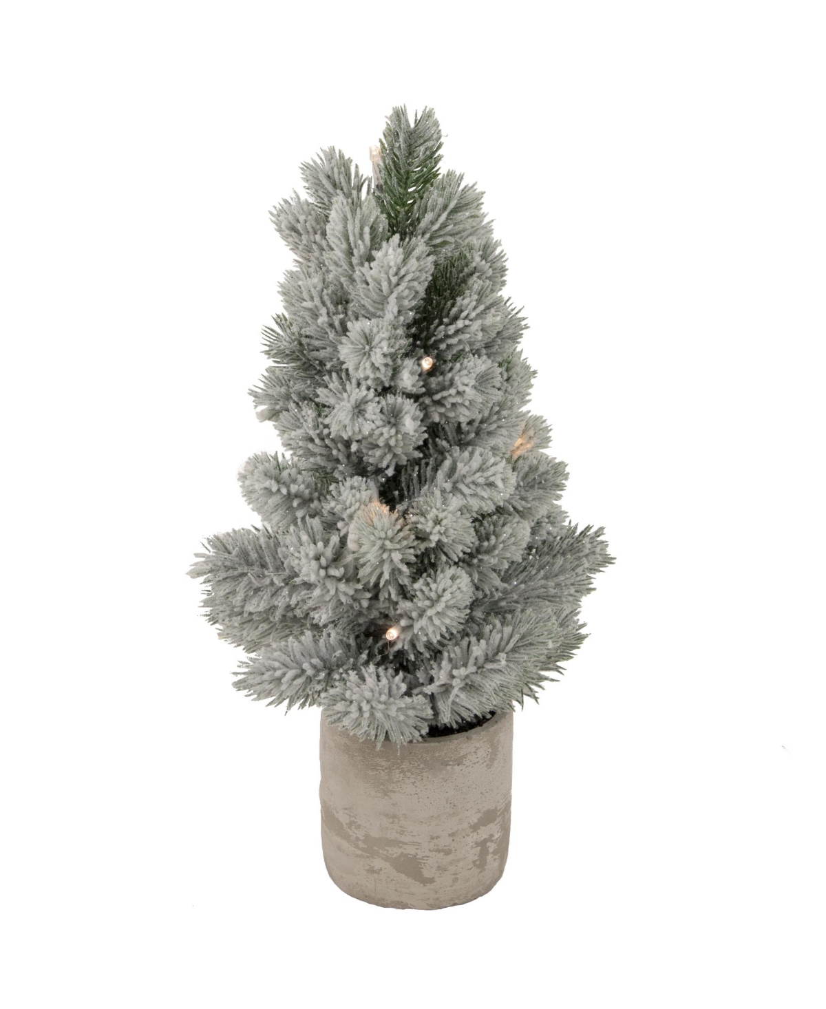 Northlight Led Lighted Mini Frosted Pine Christmas Tree In Cement Base, 16" In Green