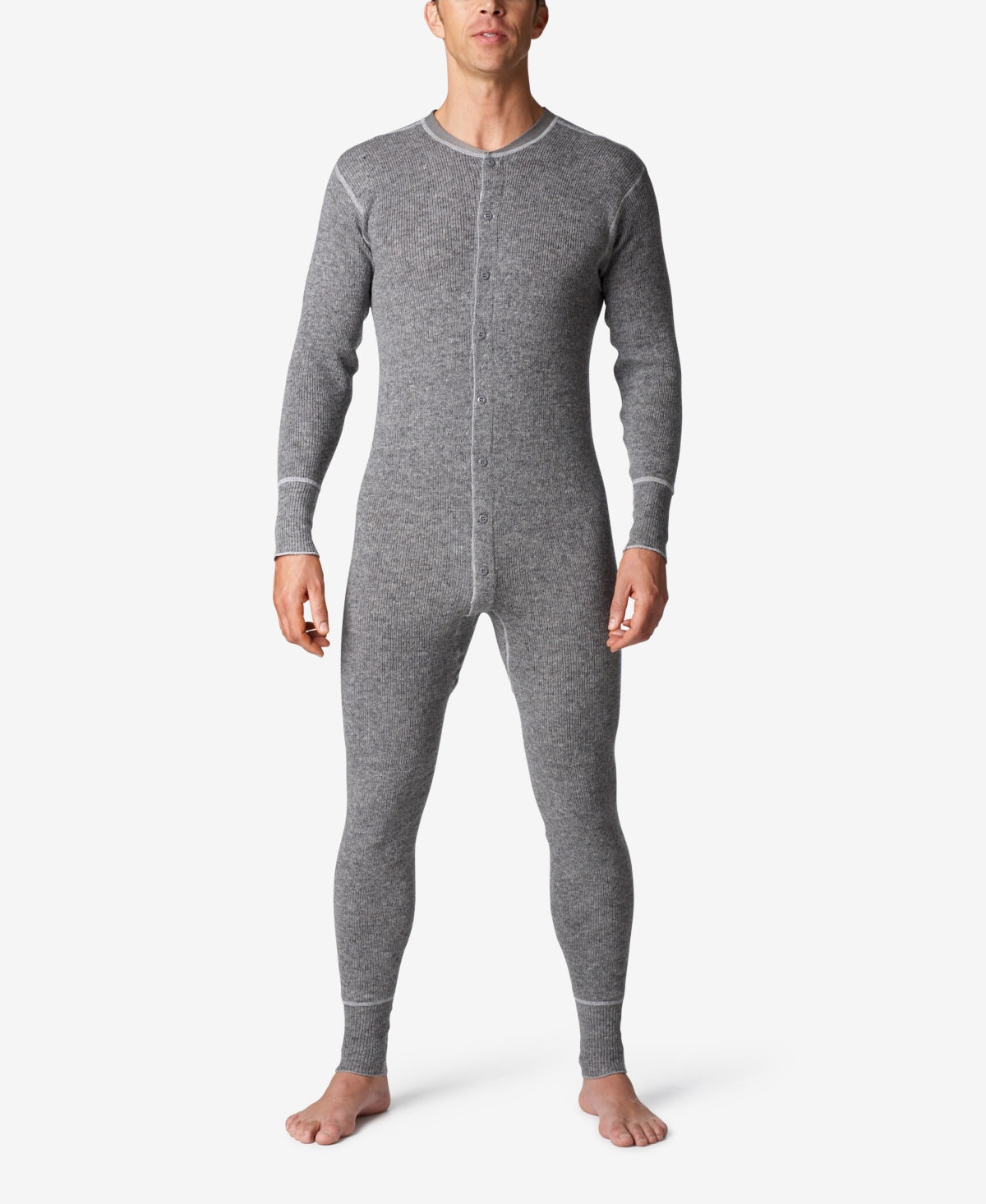 Men's Heavy Weight Rib Knit Wool Long Sleeve Onesie - Gray Mix