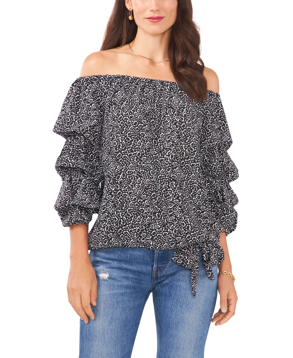 Vince Camuto Women's Off Shoulder Bubble Sleeve Top In Rich Black ...