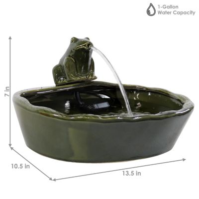 Ceramic Frog 7-Inch Outdoor Solar Fountain - Submersible Pump - Soothing Water Sounds - Glazed Green Finish