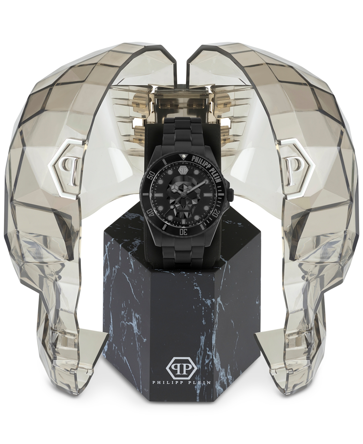 Philipp Plein Men's The $kull Black Ion Plated Stainless Steel Bracelet 44mm In Ip Black