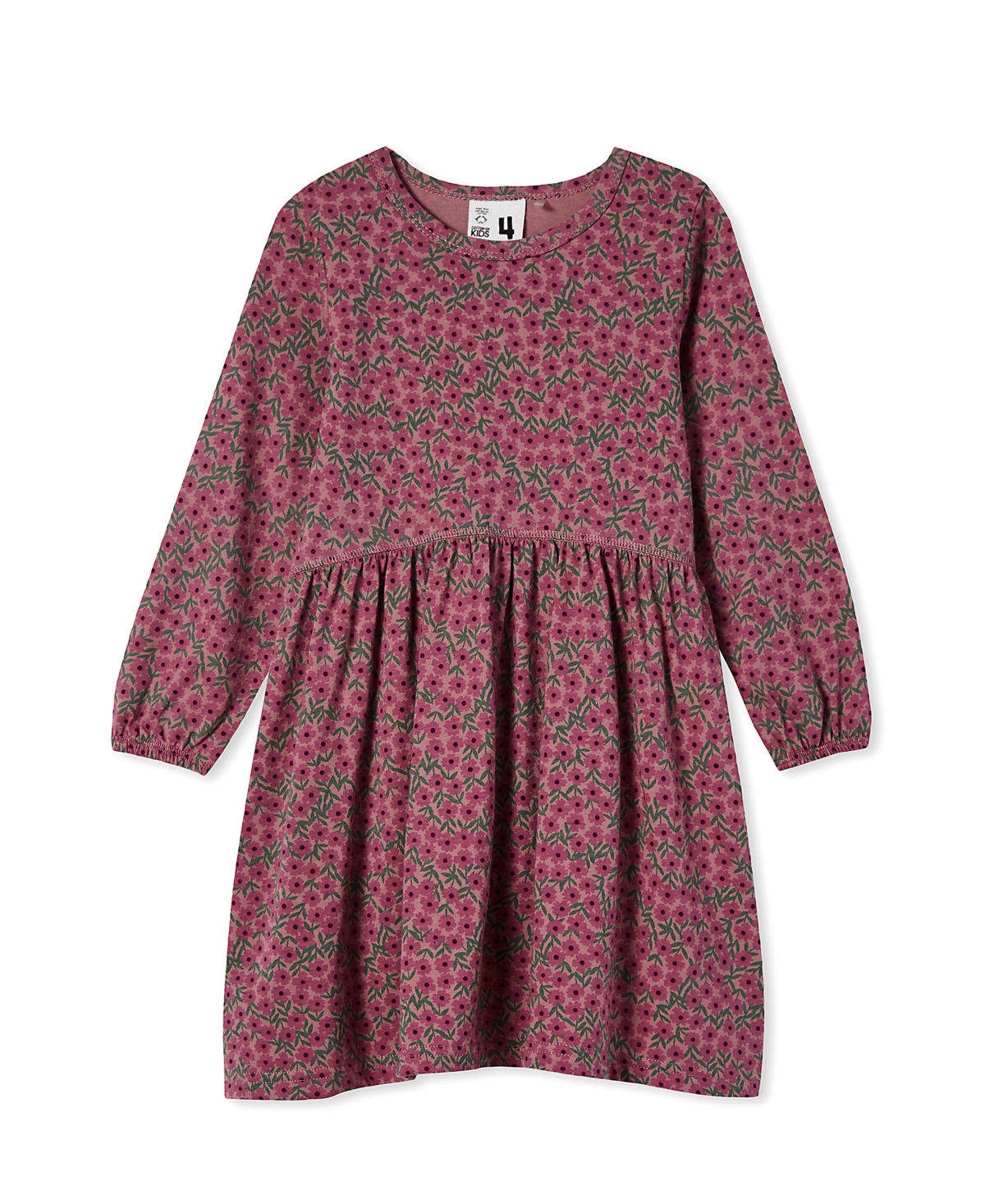 Cotton On Toddler Girls Savannah Long Sleeve Dress In Dusty Berry/mini Ditsy