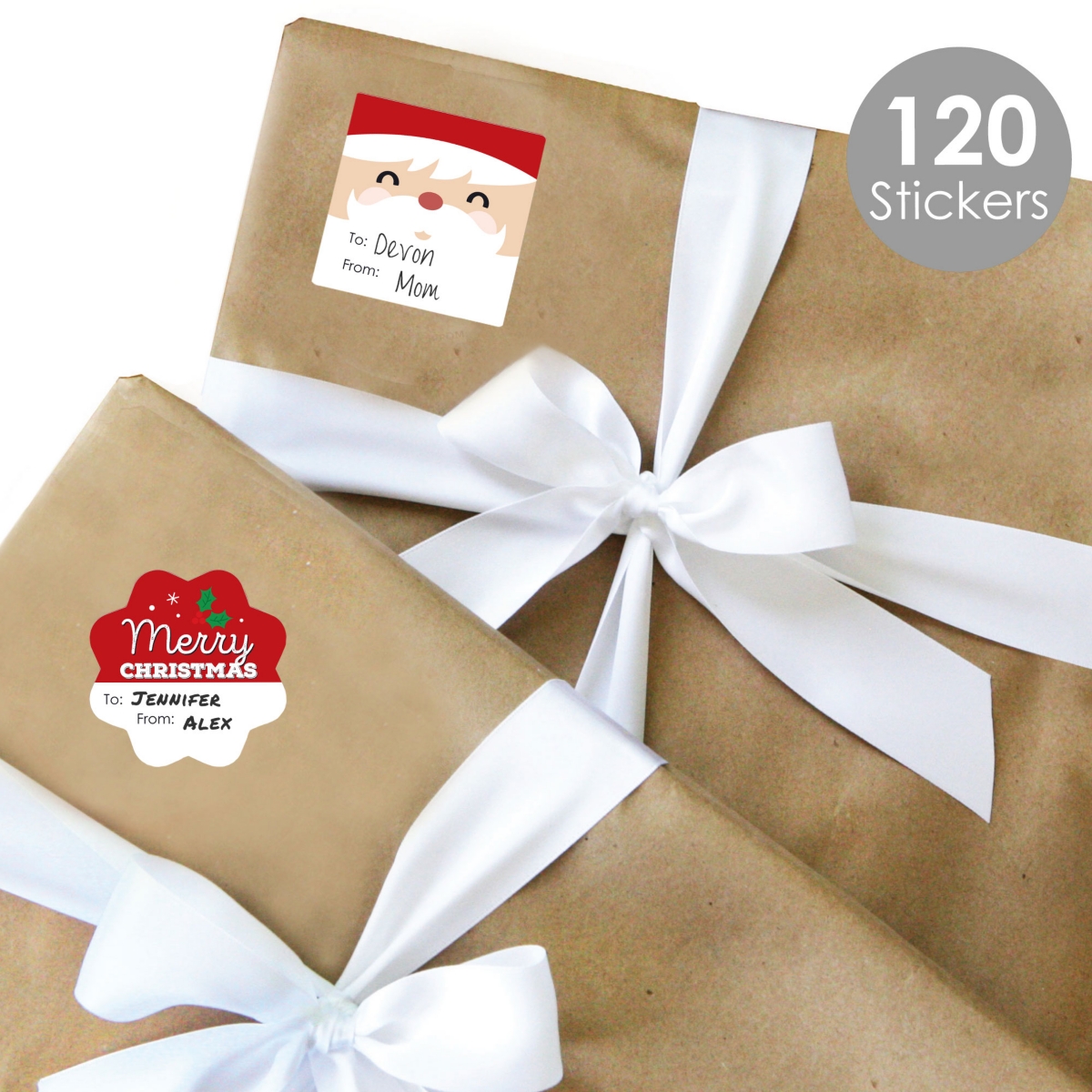 Big Dot of Happiness Jolly Santa Claus - Christmas Party Gift Tag Labels - To and From 120 Stickers
