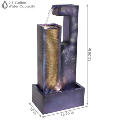 Cascading Tower 32-Inch Outdoor Metal Fountain with LED Lights - Electric Submersible Pump with Adjustable Flow