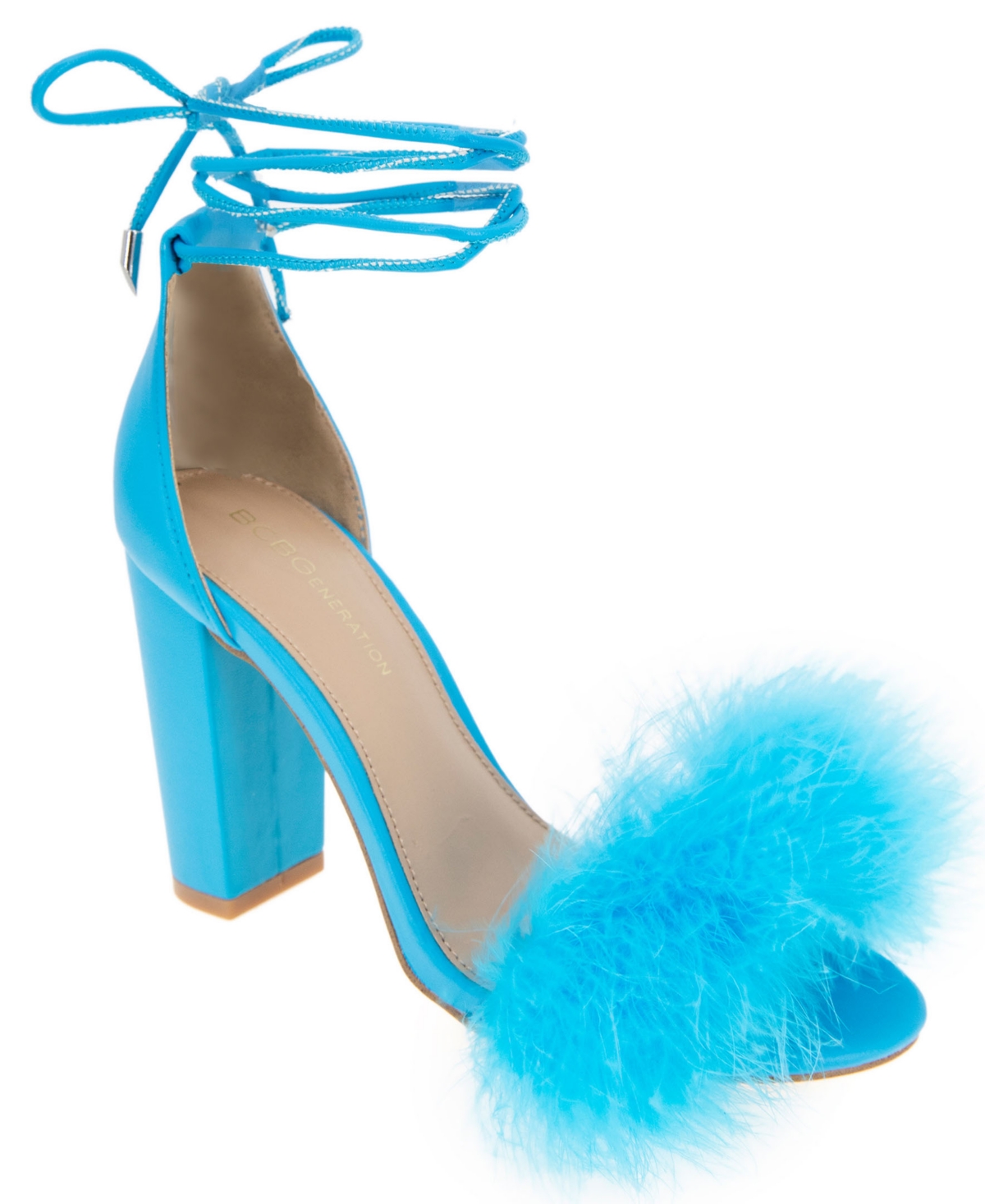 Shop Bcbgeneration Women's Biny Faux Feathers Sandal In Electric Blue