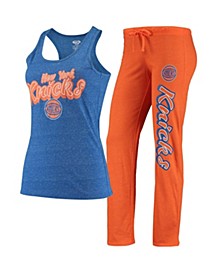 Women's Orange, Blue New York Knicks Racerback Tank Top and Pants Sleep Set