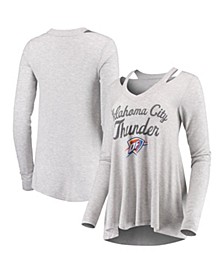 Women's Threads Gray Oklahoma City Thunder Double Dribble Separation Long Sleeve V-Neck T-shirt