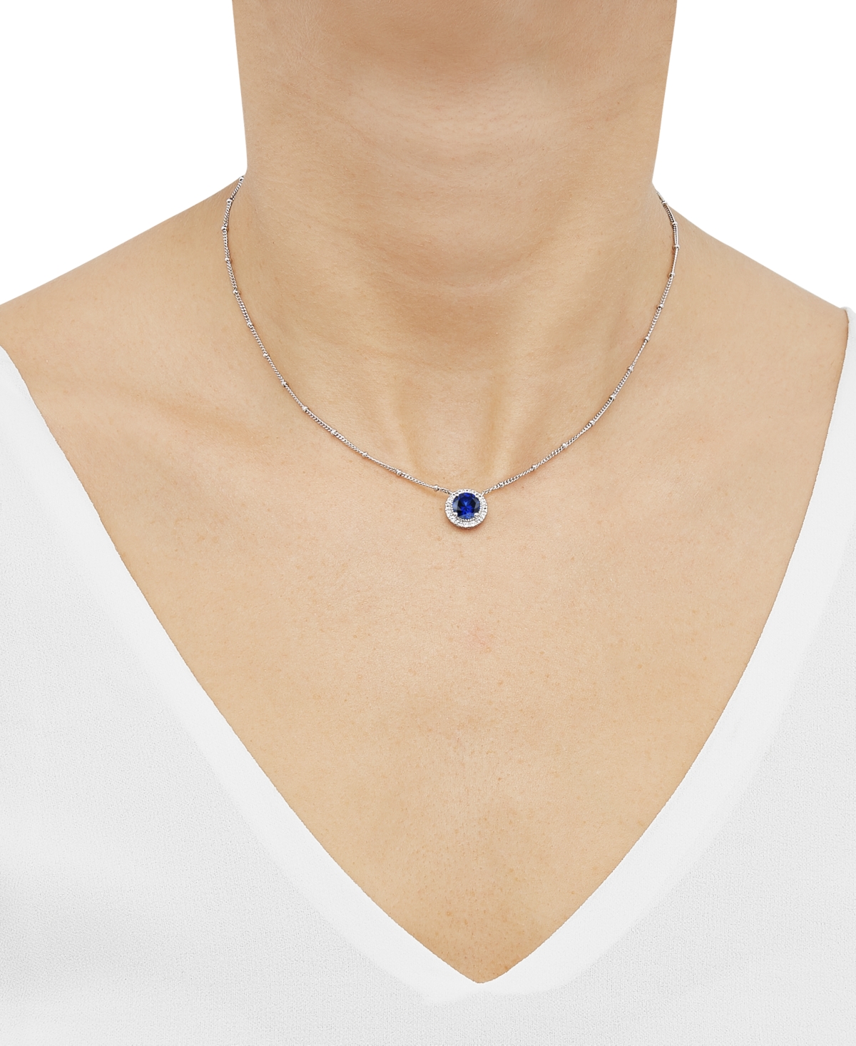 Lab-Grown Sapphire (1-5/8 ct. t.w.) & Lab-Grown White Sapphire (1/6 ct. t.w.) Halo Pendant Necklace in Sterling Silver, 16" + 2" extender