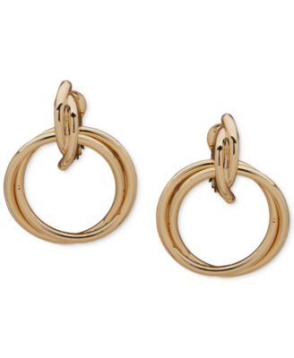 Anne Klein - Gold-Tone Interlinking Ring Clip-On Drop Hoop Earrings