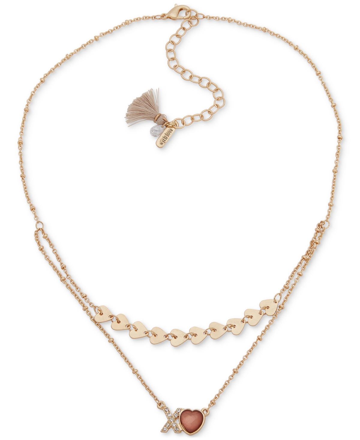 Lonna & Lilly Gold-tone Mixed Stone Xo Heart Layered Statement Necklace, 16" + 3" Extender In Pink
