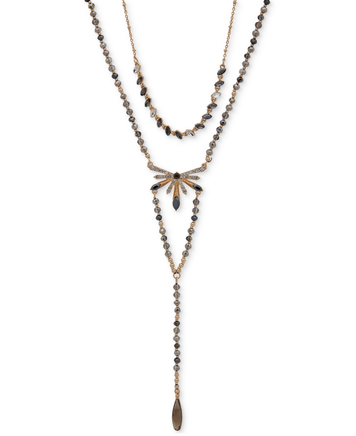 Lonna & Lilly Gold-tone Gray Stone 24" Multi Row Lariat Necklace