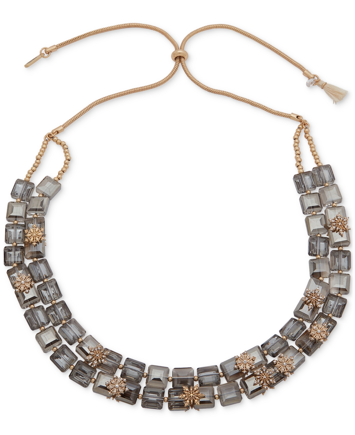 Lonna & Lilly Gold-tone Crystal Snowflake Stone Beaded Layered 28" Adjustable Necklace In Gray